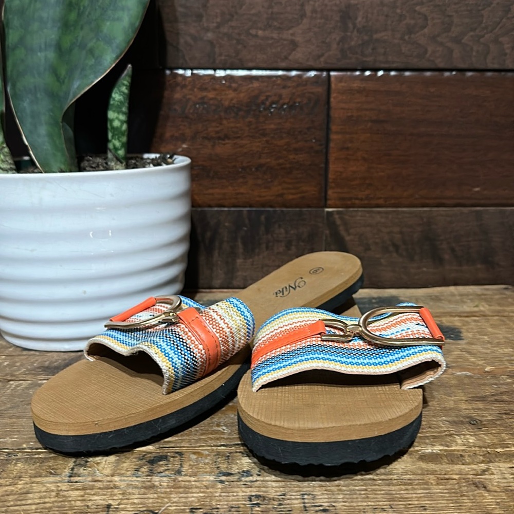 Niki Women's Striped Orange and Blue Sandals